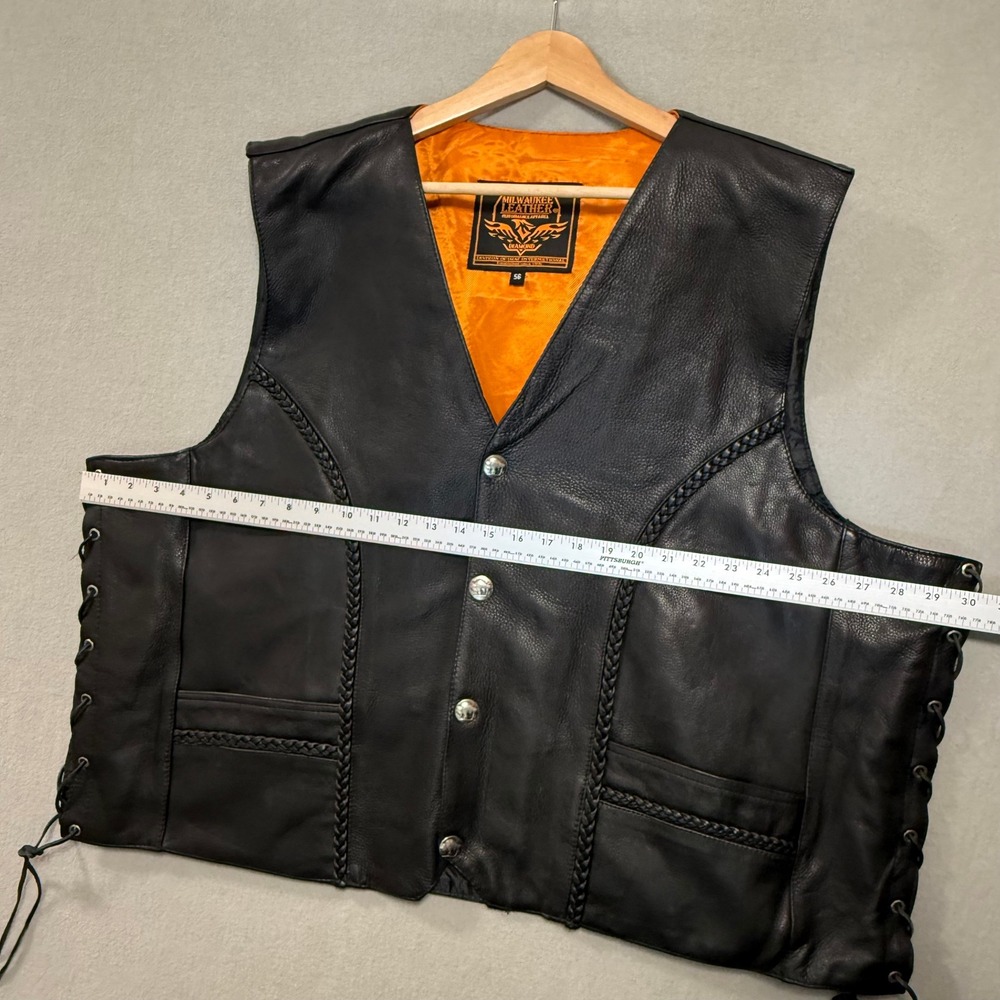 Milwaukee Premium Leather Concealed Carry Pockets Buffalo Snap Vest Men 56 - Picture 7 of 16